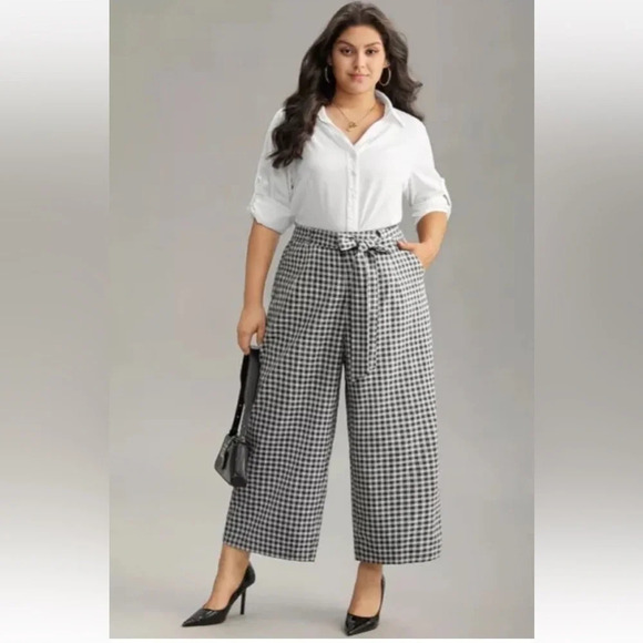 Lane Bryant Black White Plaid Wide Leg‎ Cropped Pants Women Size 20 (1414) - Picture 2 of 7